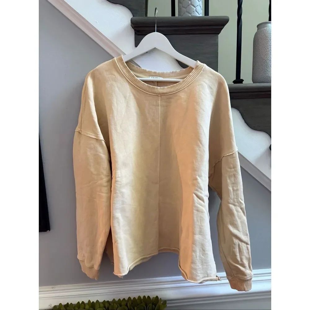 Z Supply Yellow Raw Edge Oversized Sweatshirt sz L EUC